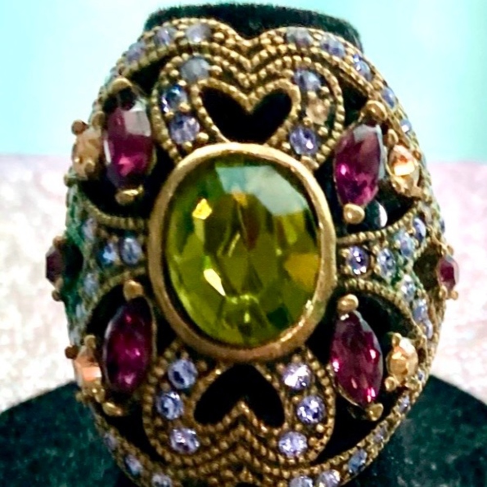 Heidi Daus Green Purple Ornate Ring 6 Euc  90s vintage